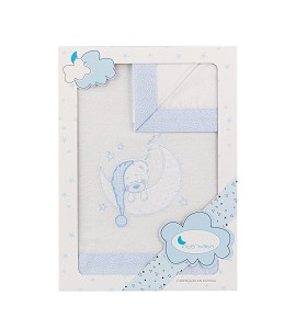 3 Pieces bedding set in Flannel for pram - Mod. Bear Sleeping White&Blue