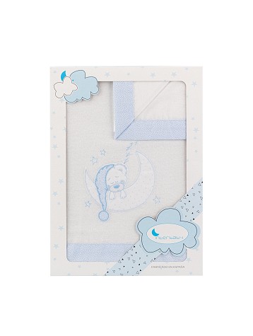 3 Pieces bedding set in Flannel for pram - Mod. Bear Sleeping White&Blue