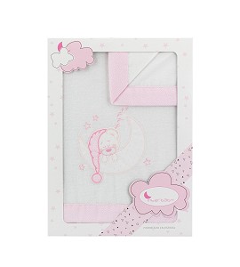 3 Pieces bedding set in Flannel for pram - Mod. Bear Sleeping White&Pink