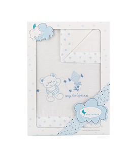 3 Pieces bedding set in Flannel for cot - Mod. Baby Love White&Blue