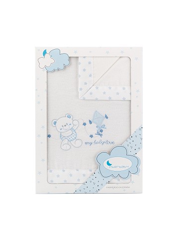 3 Pieces bedding set in Flannel for cot - Mod. Baby Love White&Blue