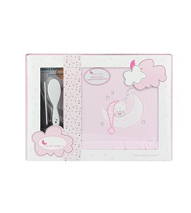 Bedding Set in Coral Flecce For Cot + Brush and Comb - Mod. Bear Sleeping Pink