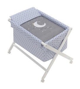 Crib In X In White Beech + Bedding + Garment + Mattress - Mod. Moon- Universe- Blue