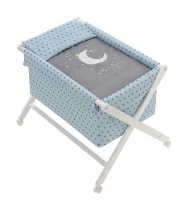 Crib In X In White Beech + Bedding + Garment + Mattress - Mod. Moon- Universe- Mint