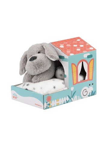 Set: Cardboard House to colour, blanket and Gray Dog Plush