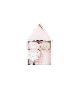 Set: Sweet Home, Baby Blanket, Dou dou and Pink Bear Plush