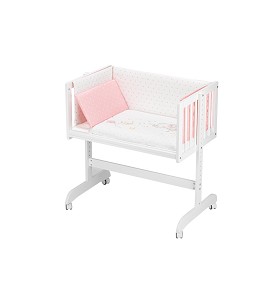 Co-Sleeping Crib In White Beech + Bedding + Garment + Mattress - Mod. Elephant- Pink