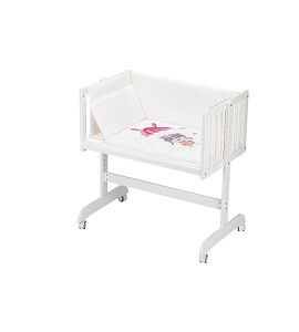 Co-Sleeping Crib In White Beech + Bedding + Garment + Mattress - Mod. Paratrooper Pink