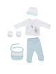 Set 5 Pcs(Shirt+Pants+Gloves+Bib+Socks)For New Born (0-6Months)-100%Cotton-Mod. Elephant - Blue