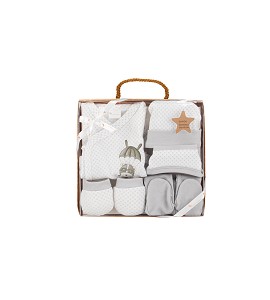 Set 5 Pcs(Shirt+Pants+Gloves+Bib+Socks)For New Born (0-6Months)-100%Cotton-Mod. Paratrooper- Gray