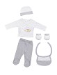 Set 5 Pcs(Shirt+Pants+Gloves+Bib+Socks)For New Born (0-6Months)-100%Cotton-Mod. Animals - Gray