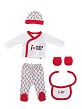 Set 5 Pcs(Shirt+Pants+Gloves+Bib+Socks)For New Born (0-6Months)-100%Cotton-Mod. Mama Papa- Red