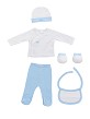 Set 5 Pcs(Shirt+Pants+Gloves+Bib+Socks)For New Born (0-6Months)-100%Cotton-Mod. Topos Bamboo- Blue