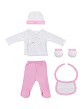 Set 5 Pcs(Shirt+Pants+Gloves+Bib+Socks)For New Born (0-6Months)-100%Cotton-Mod. Topos Bamboo- Pink