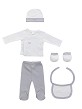 Set 5 Pcs(Shirt+Pants+Gloves+Bib+Socks)For New Born (0-6Months)-100%Cotton-Mod. Topos Bamboo- Gray