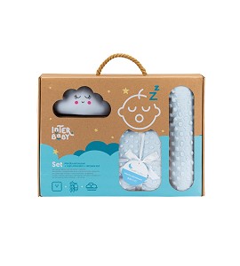 Set Blanket Bubble, antiroll Cushion & led Lamp - Blue