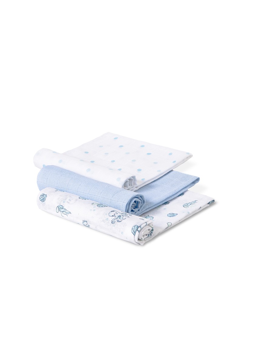 Pack de 3 Gasas de algodón Marino Azul para bebés - Interbaby