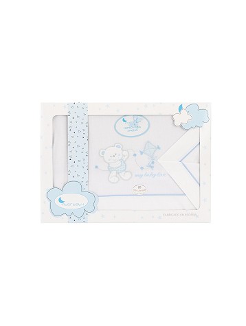3 Pcs Bed. Crib(Sh106X82+Fitted S. 85X55X9+Case50X30)Cotton-Mod. My Baby Love - W/Blue