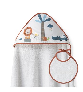 Set Capa de Baño León Palmera Bco/Naranja con babero