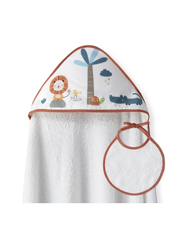 Set Capa de Baño León Palmera Bco/Naranja con babero