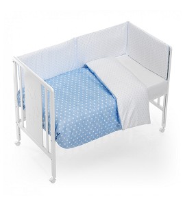 Cot Bed Wood + Set For Cot Bed With Duvet - Mod. Star Blue