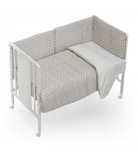Cot Bed Wood + Set For Cot Bed With Duvet - Mod. Star Beige