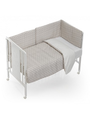 Cot Bed Wood + Set For Cot Bed With Duvet - Mod. Star Beige