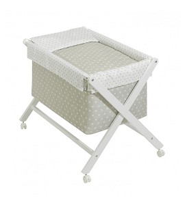 Crib In X In White Beech + Bedding + Garment + Mattress - Mod. Star - Beige