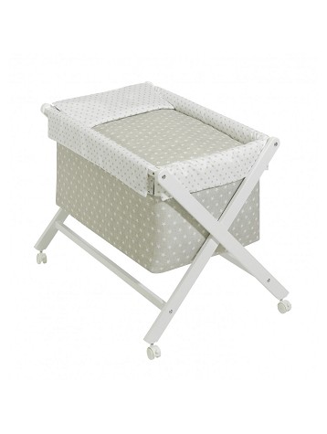 Crib In X In White Beech + Bedding + Garment + Mattress - Mod. Star - Beige
