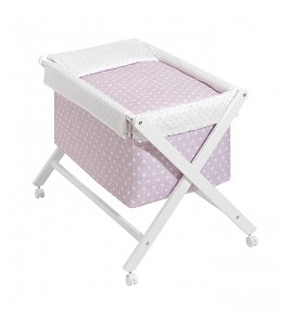Crib In X In White Beech + Bedding + Garment + Mattress - Mod. Star - Pink