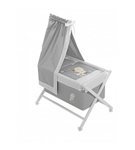 Crib In X In White Beech + Bedding + Garment + Mattress With Canopy - Mod. Nature - Blue