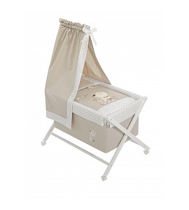 Crib In X In White Beech + Bedding + Garment + Mattress With Canopy - Mod. Nature - Beige