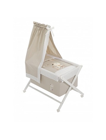Crib In X In White Beech + Bedding + Garment + Mattress With Canopy - Mod. Nature - Beige