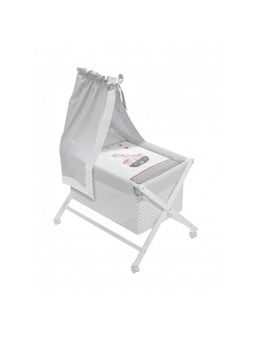 Crib In X In White Beech + Bedding + Garment + Mattress With Canopy - Mod. Pirata
