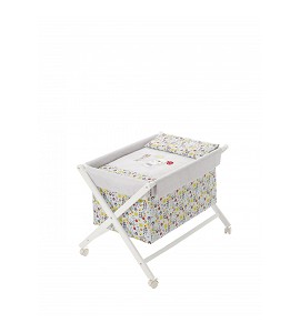 Crib In X In White Beech + Bedding + Garment + Mattress - Mod. Osito Bear - Blue