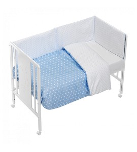 3 Pcs Set Cot Bed 60X120 (Duvet Cover+Bumper+Pillow) - Cotton - Mod. Estrella - Blue