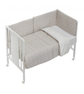 3 Pcs Set Cot Bed 60X120 (Duvet Cover+Bumper+Pillow) - Cotton - Mod. Estrella - Beige