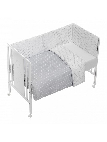 3 Pcs Set Cot Bed 60X120 (Duvet Cover+Bumper+Pillow) - Cotton - Mod. Estrella - Gray