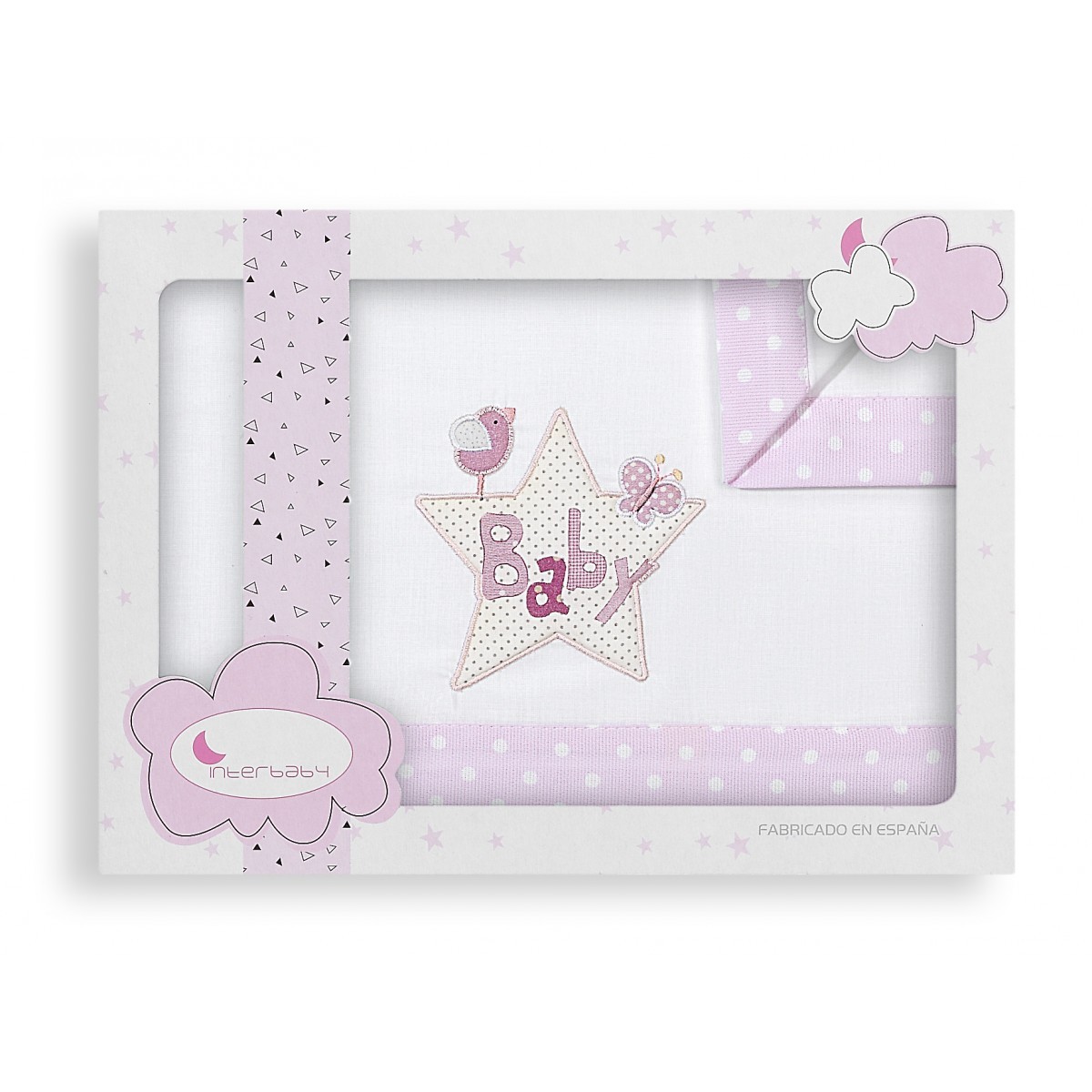 Sábanas carrito de bebé modelo Mon Petit Blanco y rosa - Interbaby