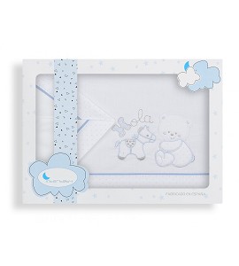 Sábanas Cuna Hola Blanco Azul