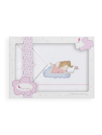 Bedding Set For Cot Bed 60X120 -100% Cotton - Mod. Princesa White/Pink