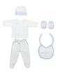 Set 5 Pieces (Shirt+Pants+Gloves+Bib+Socks) For New Born (0-6 Months) - 100% Cotton - Blue