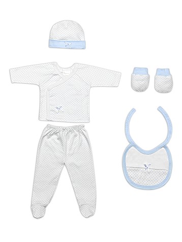 Set 5 Pieces (Shirt+Pants+Gloves+Bib+Socks) For New Born (0-6 Months) - 100% Cotton - Blue