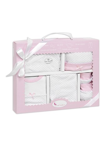 Gift Set - 5 Pcs 100% Cotton - - T 0-6 M (Hat-Globes-Pants-Body-Bib) Pink