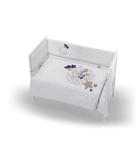 3 Pcs Set Cot Bed 60X120 (Quilt+Bumper+Pillow) - Jersey - Mod. Amorosos - Beige