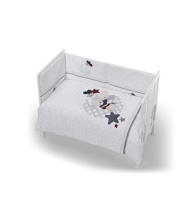3 Pcs Set Cot Bed 60X120 (Quilt+Bumper+Pillow) - Jersey - Mod. Amorosos - Gray