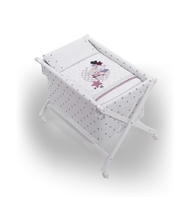 Crib In X In White Beech + Bedding + Garment + Mattress - Mod. Amorosos - Pink