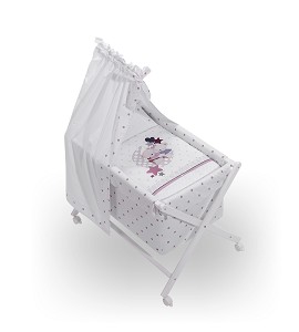 Crib In X In White Beech + Bedding + Garment + Mattress With Canopy - Mod. Amorosos - Pink
