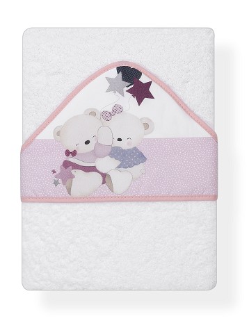 Bath Cape Embroidery White Pink Baby Fly