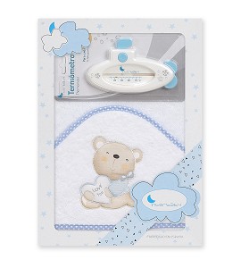 Bath Cape Love You and Thermometer White Blue